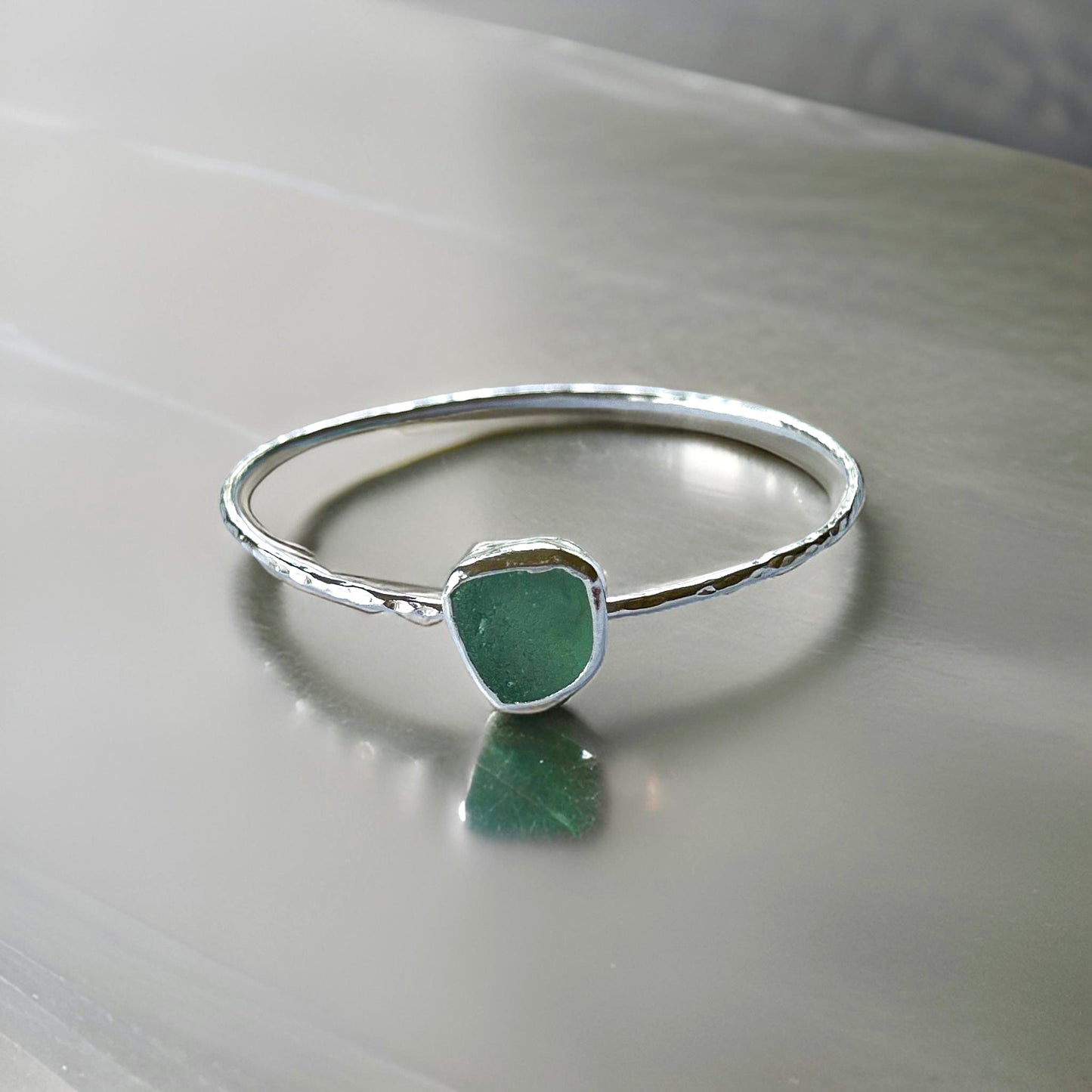 Silver Sea Glass Bangle - Silver Lines Jewellery