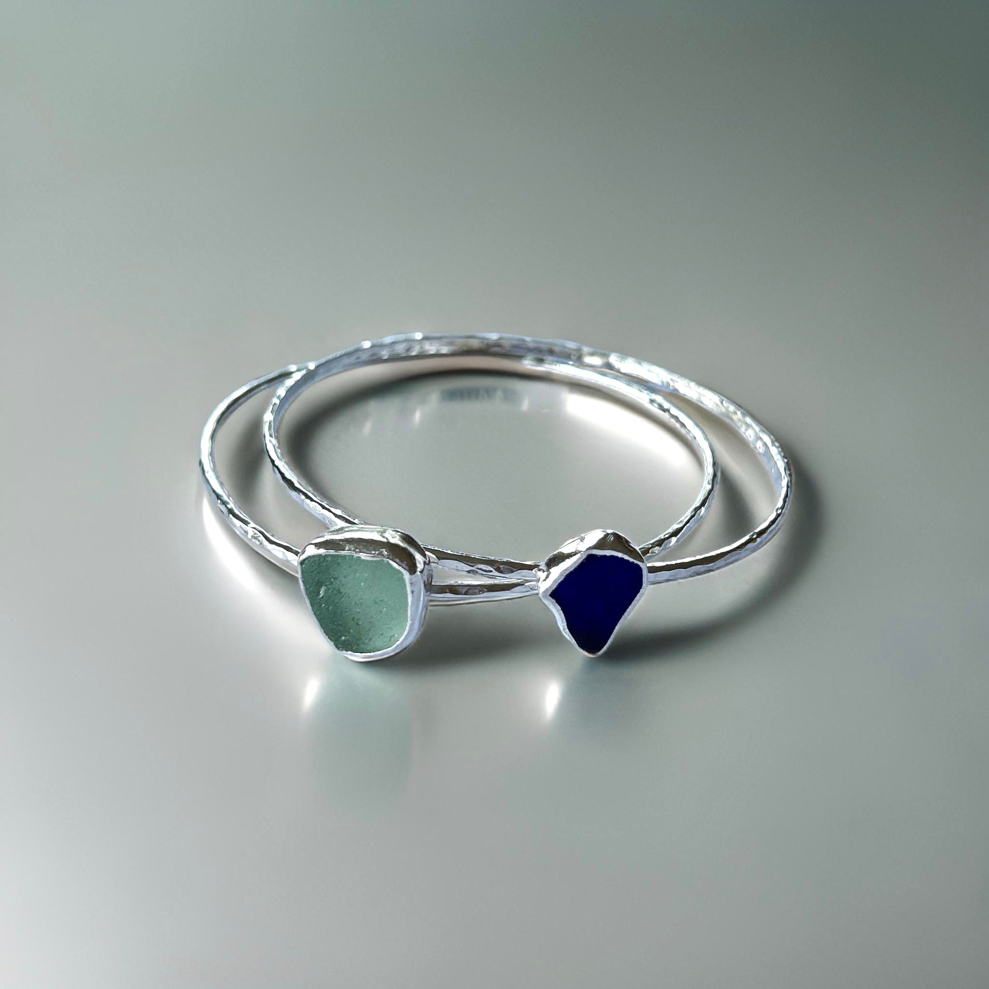 Silver Sea Glass Bangle - Silver Lines Jewellery