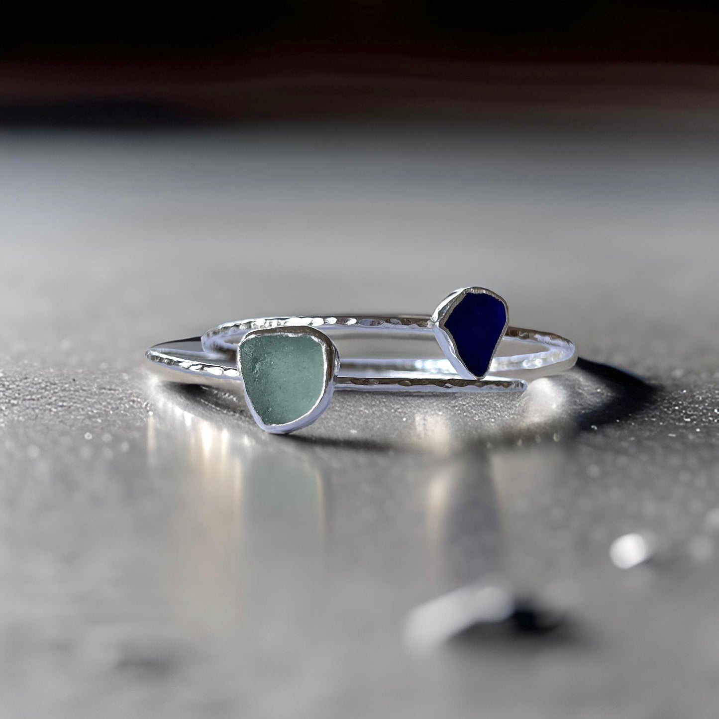 Silver Sea Glass Bangle - Silver Lines Jewellery