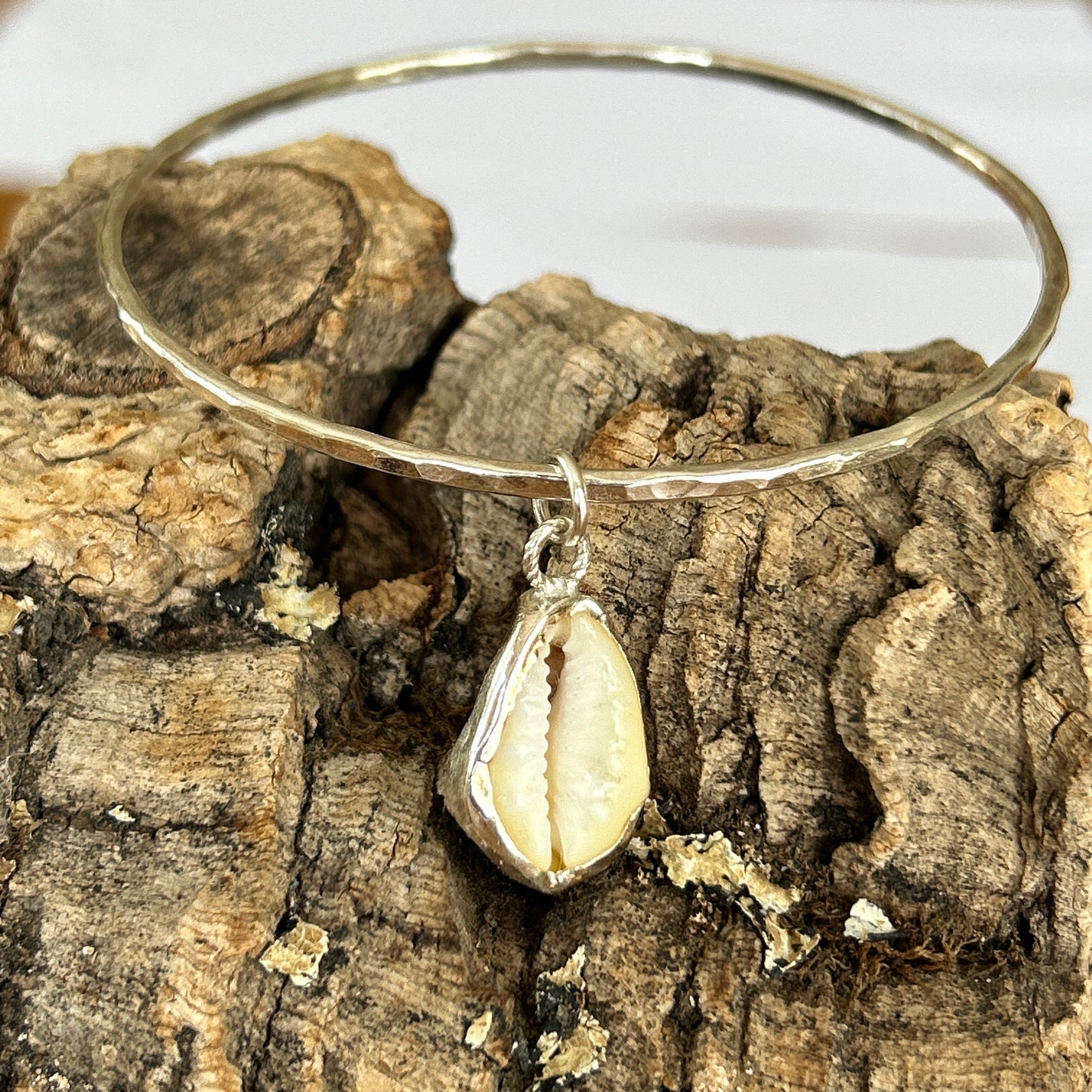 Silver Bangle With Cowrie Shell Charm - Silver Lines Jewellery