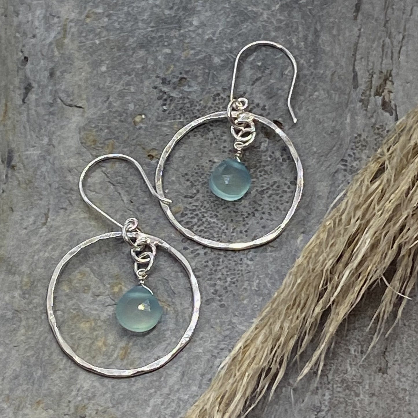 Chalcedony Silver Hoop Earrings - Love Beach Beads