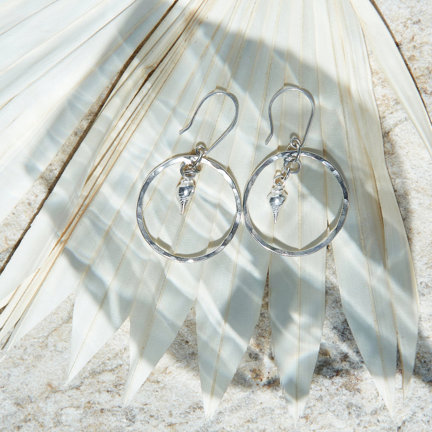Mermaid Shell Silver Hoop Earrings, - Love Beach Beads