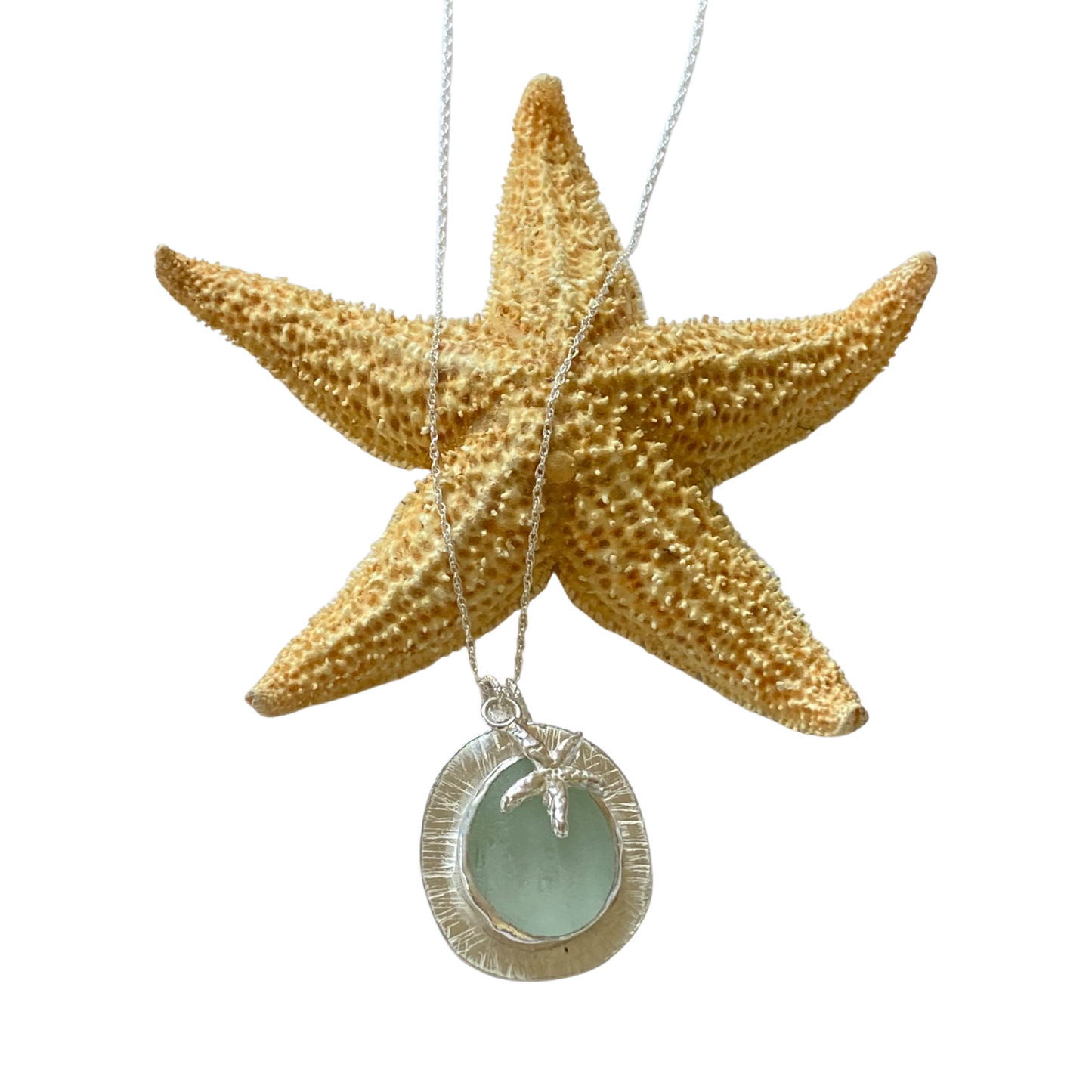 Ocean Sea Glass Silver Textured Necklace - silverLines Jewellery