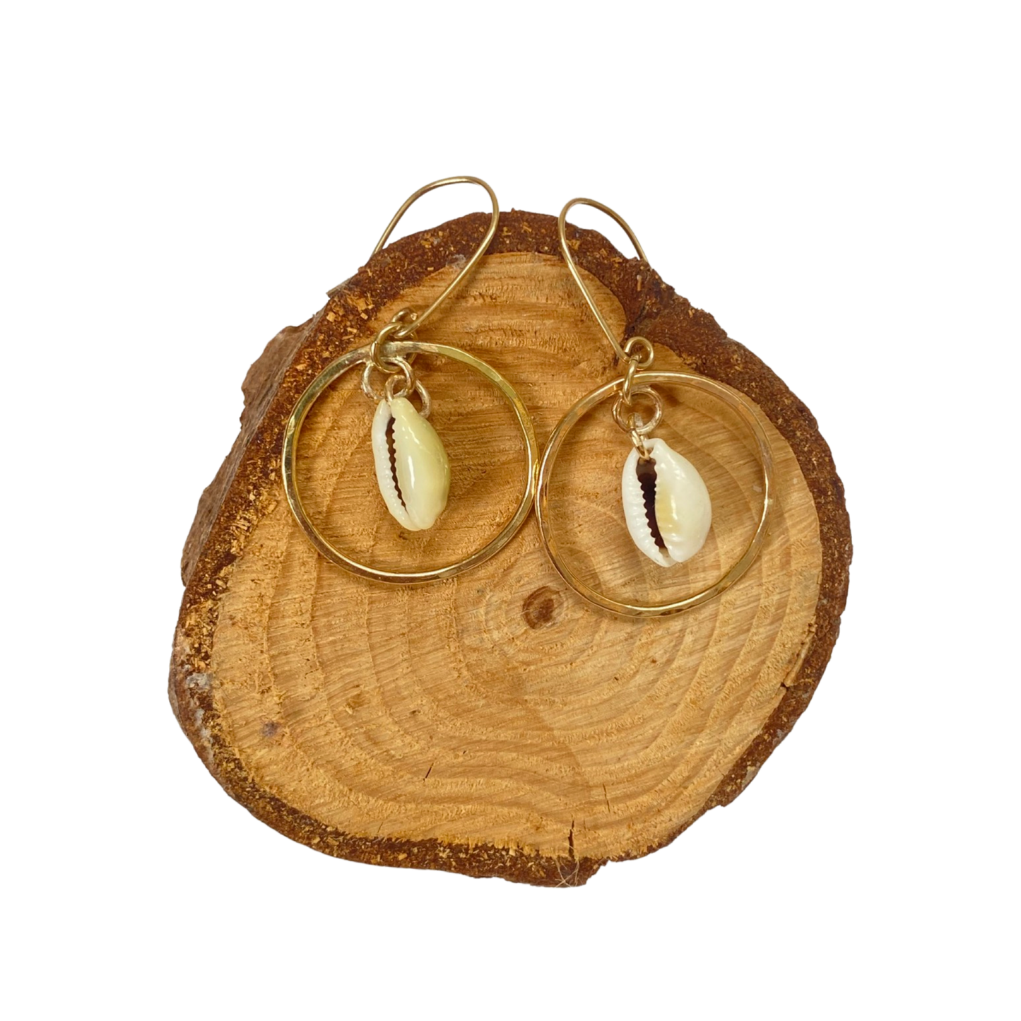 Gold Hoop Cowrie Earrings - Love Beach Beads