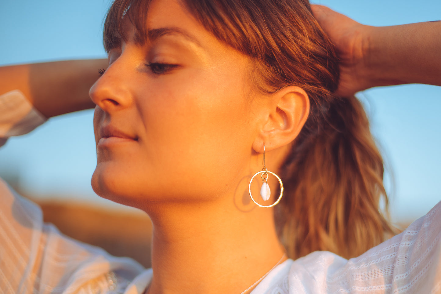 Gold Hoop Cowrie Earrings - Love Beach Beads