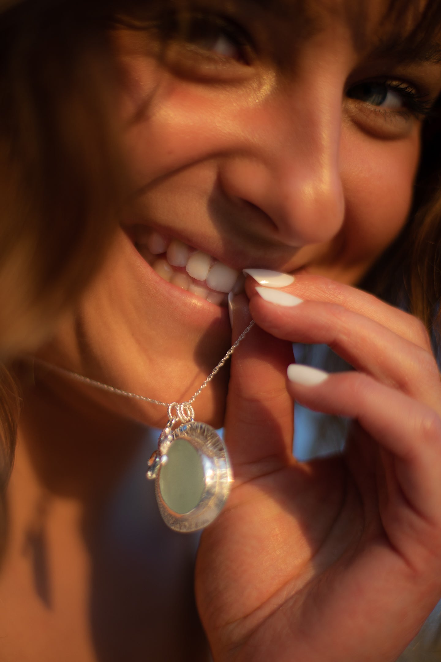 Ocean Sea Glass Silver Textured Necklace - silverLines Jewellery