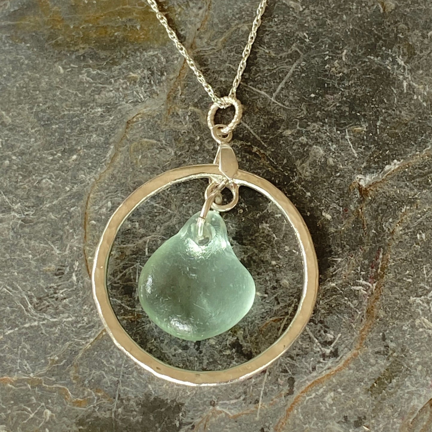 Sterling Silver Hoop Sea glass Pendant - Love Beach Beads