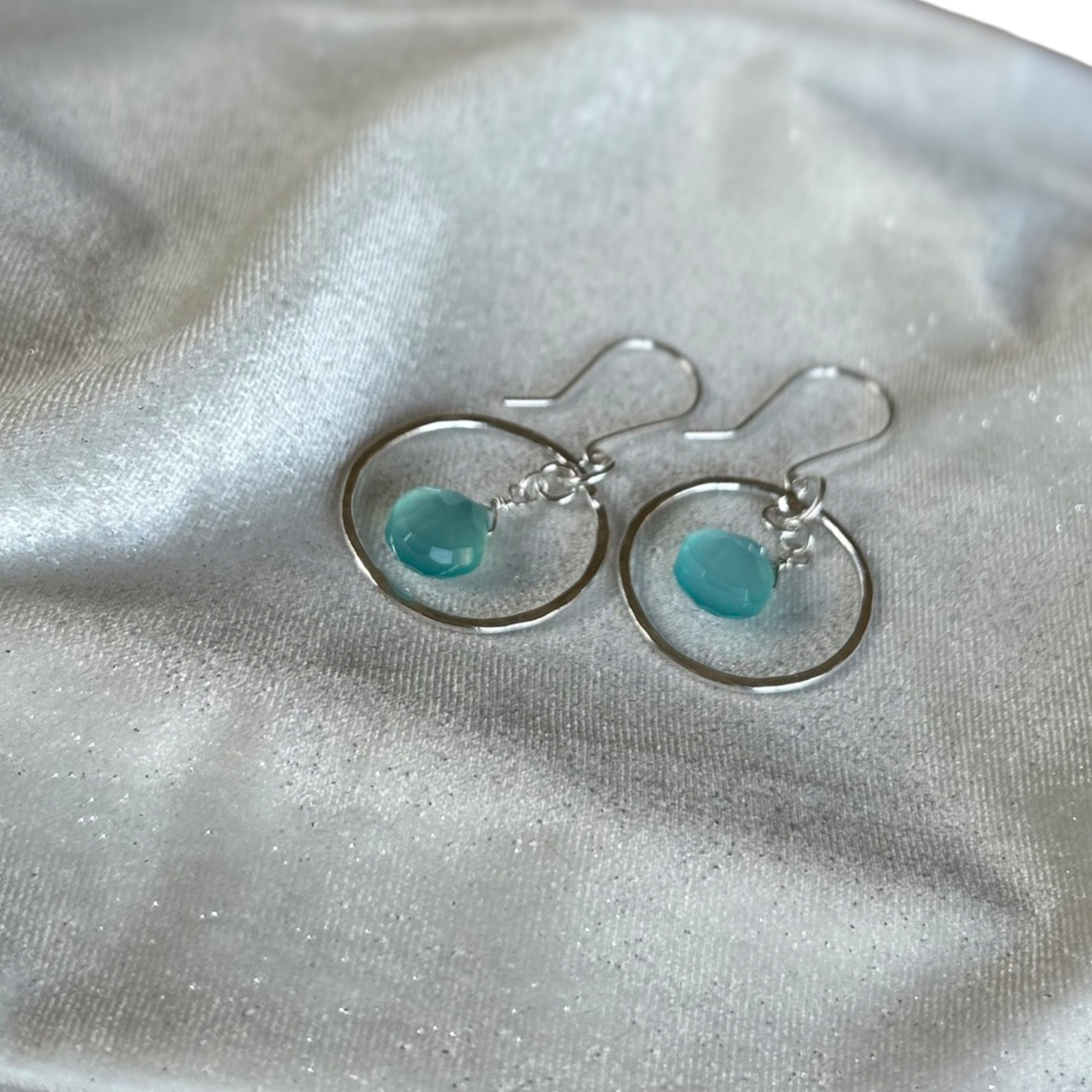 Chalcedony Silver Hoop Earrings - Love Beach Beads