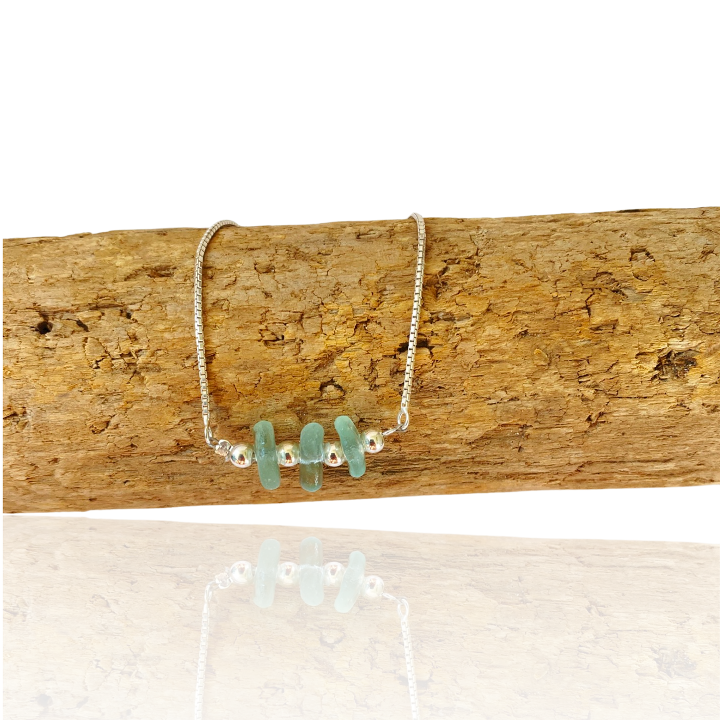 Sea Glass Droplet Adjustable Silver Bracelet - Love Beach Beads