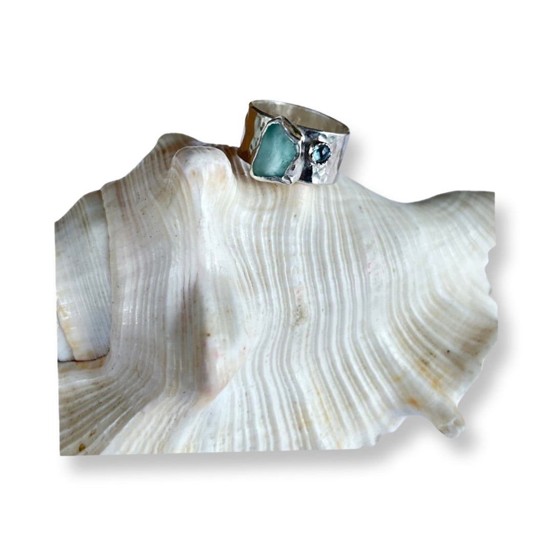 Sea Glass And Topaz Ring - Silver Lines Jewellery