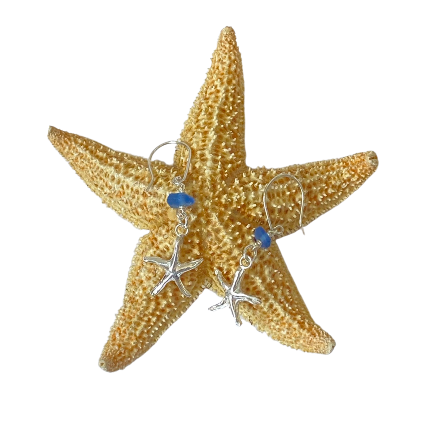 Silver Starfish Earrings with Sea Glass - Love Beach Beads