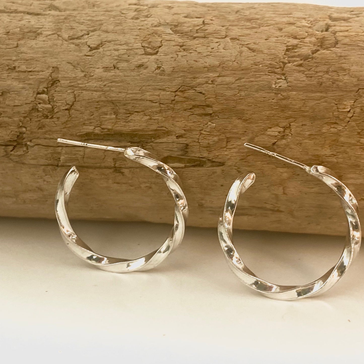 Twisted Silver Hoops - Love Beach Beads