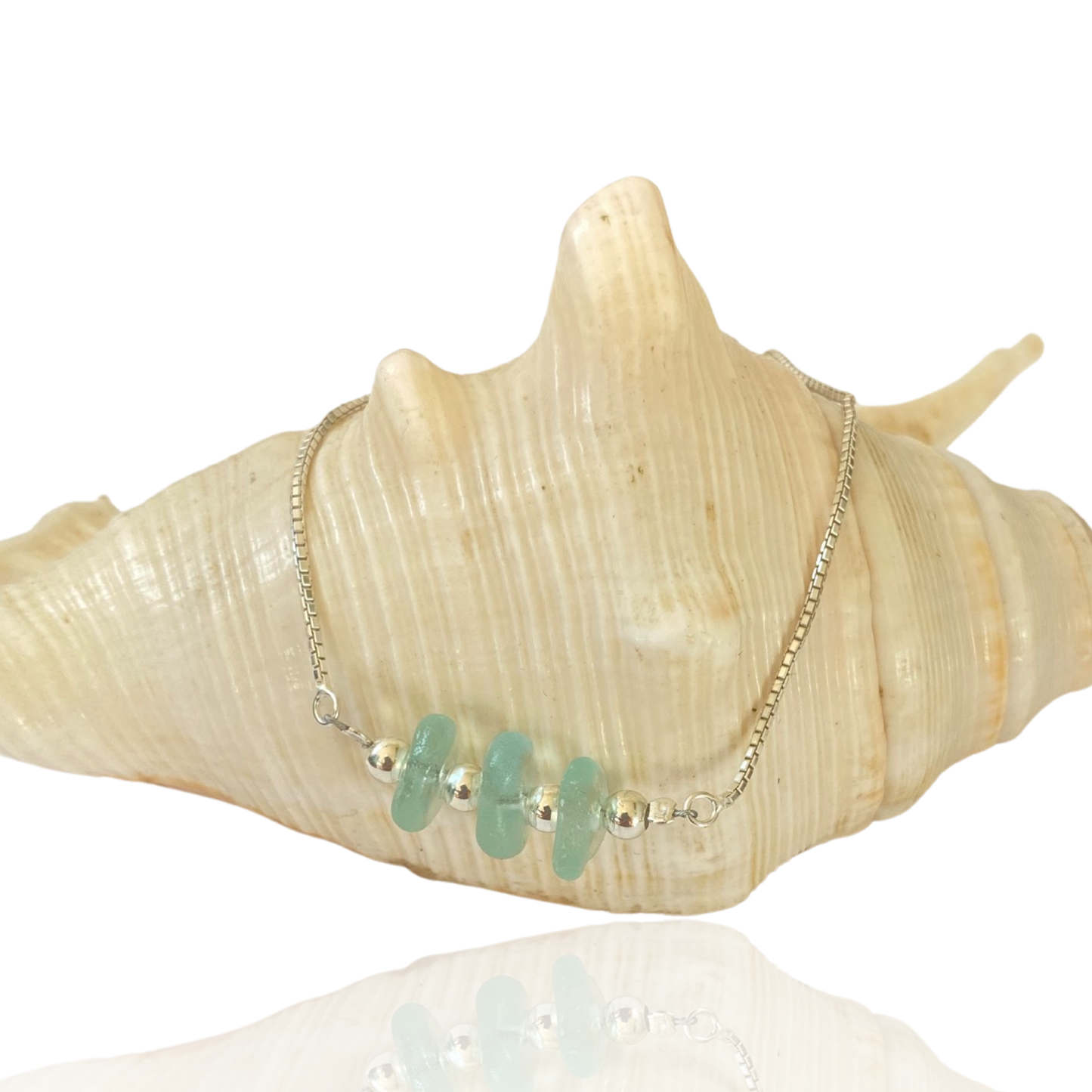 Sea Glass Droplet Adjustable Silver Bracelet - Love Beach Beads