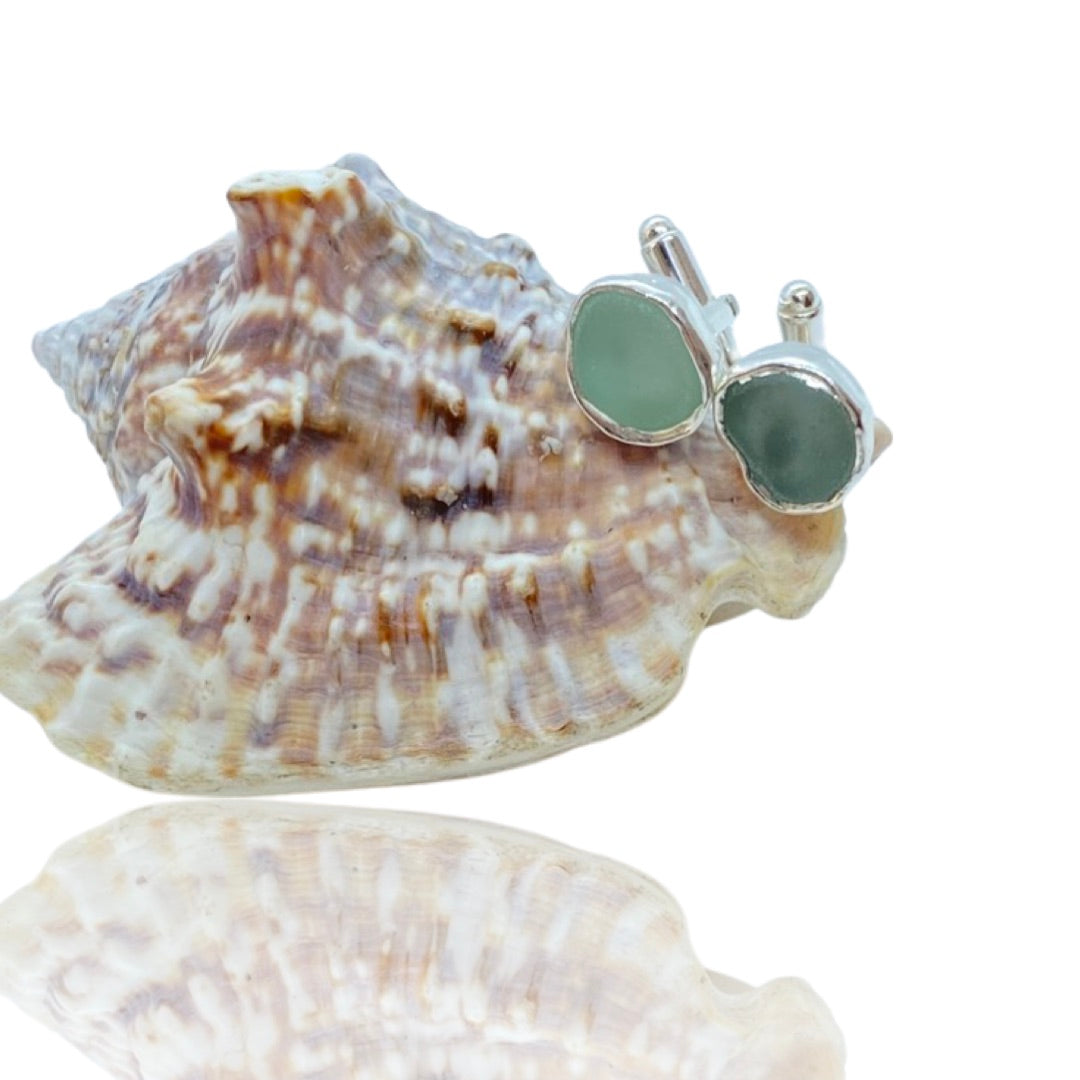 Ocean Sea Glass Cuff Links - SilverLines Jewellery