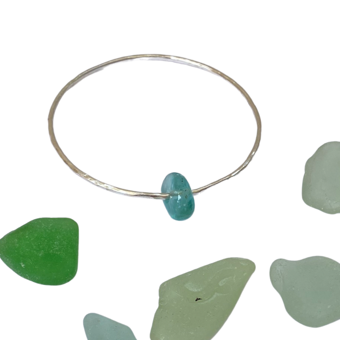 Silver Sea Glass Bangle - Love Beach Beads