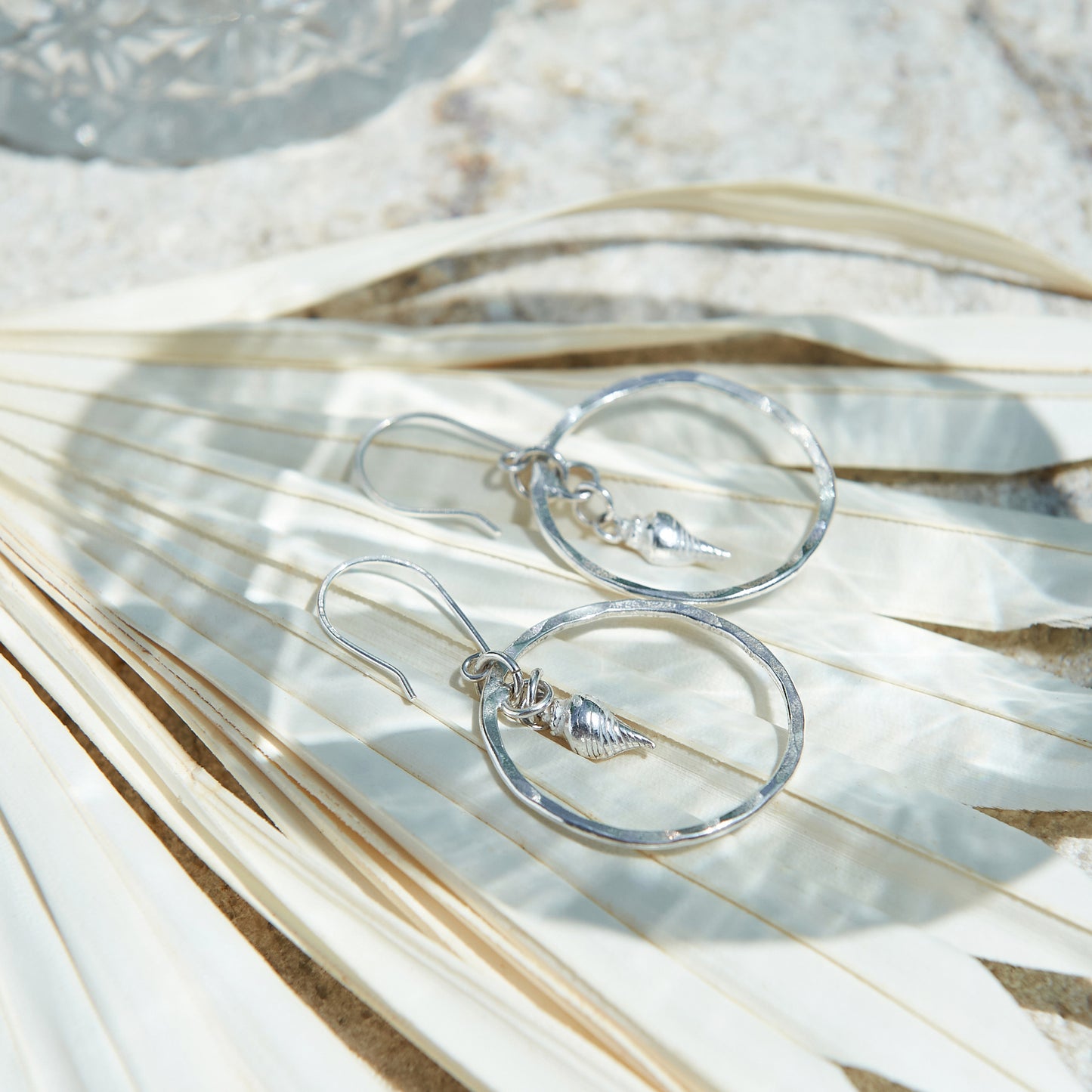 Mermaid Shell Silver Hoop Earrings, - Love Beach Beads