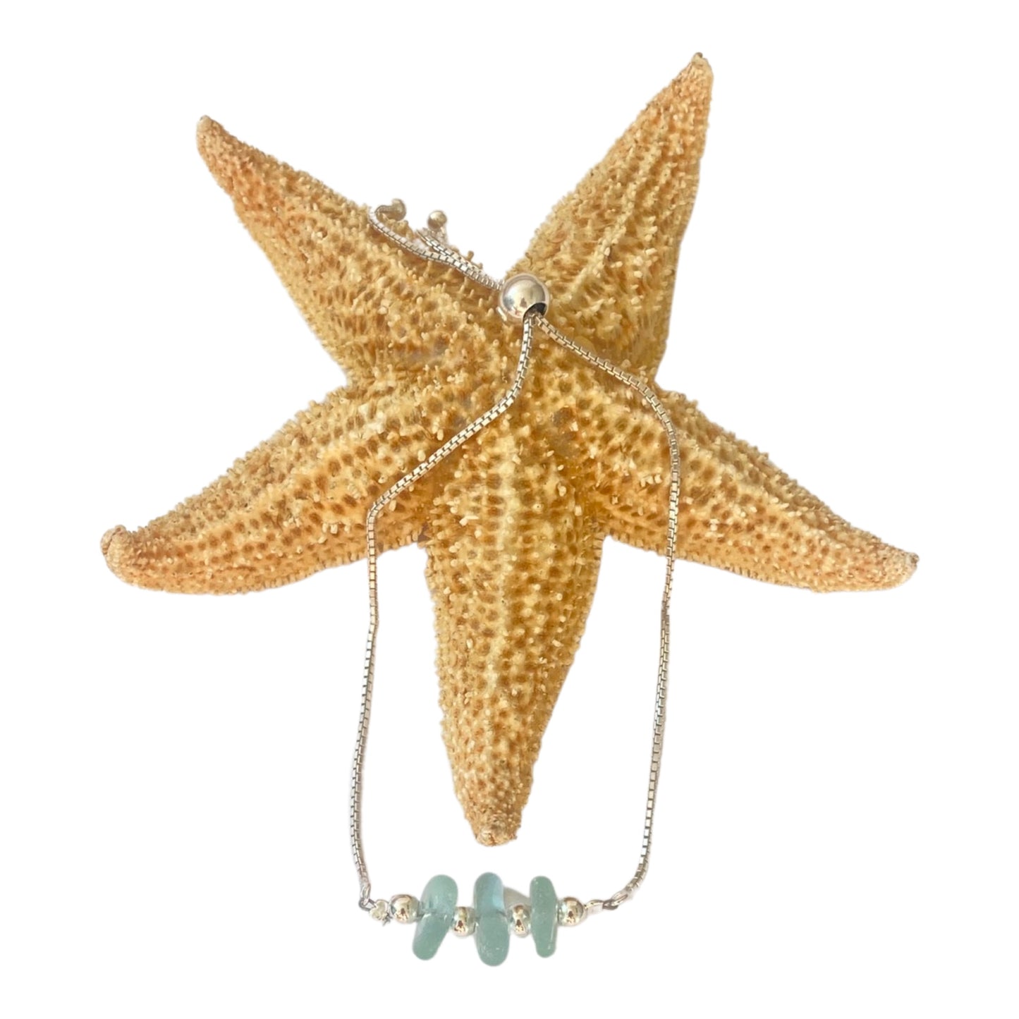 Sea Glass Droplet Adjustable Silver Bracelet - Love Beach Beads