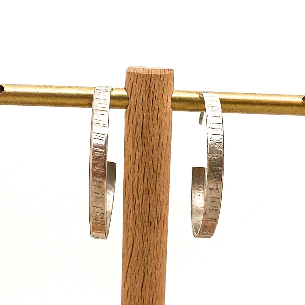Textured Silver Hoop Earrings - Love Beach Beads