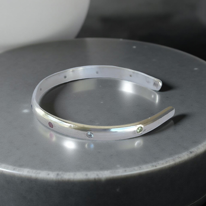 Artisan Silver Cuff with Zirconia - Silver Lines Jewellery