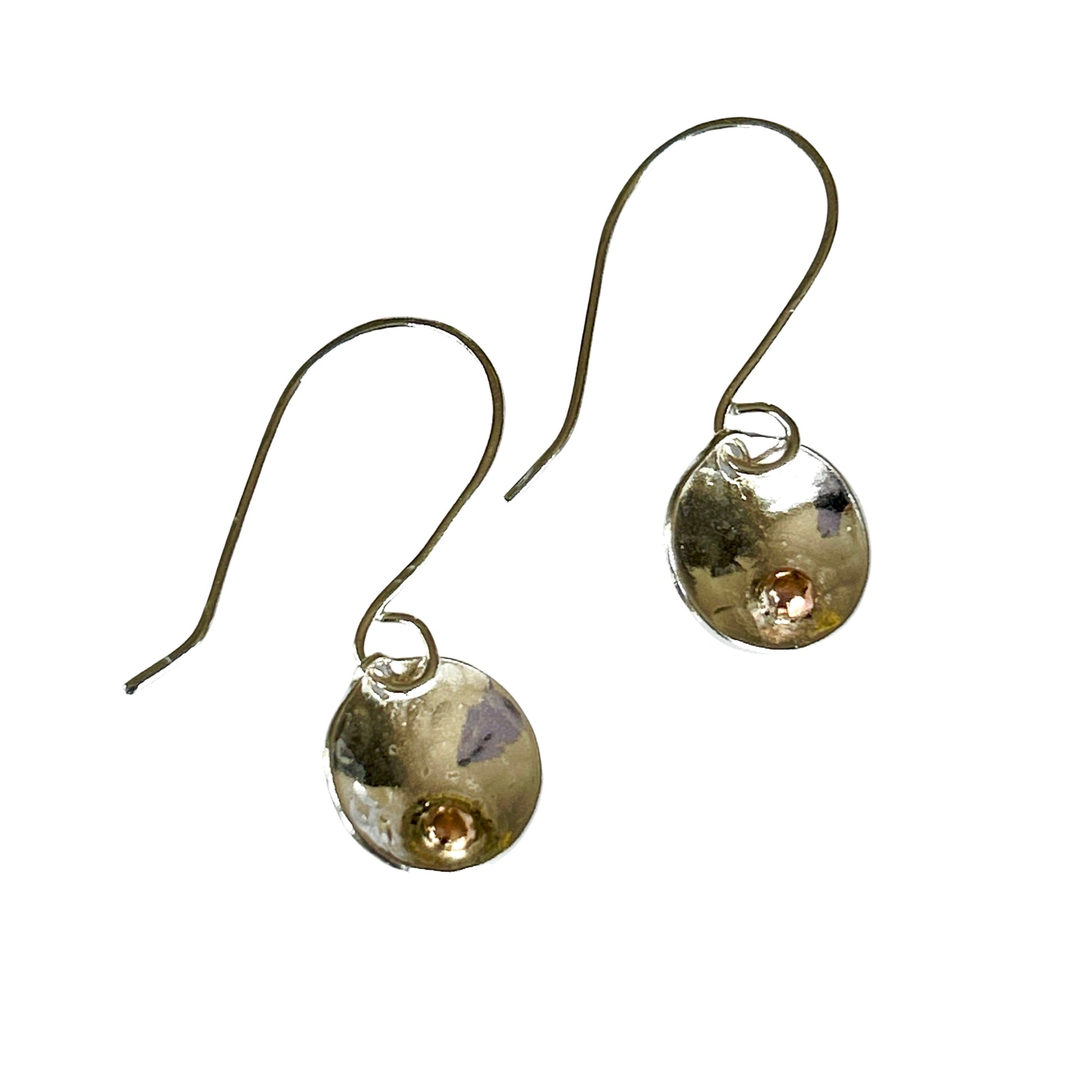 Silver Disc Earrings With Gold - Silver Lines Jewellery