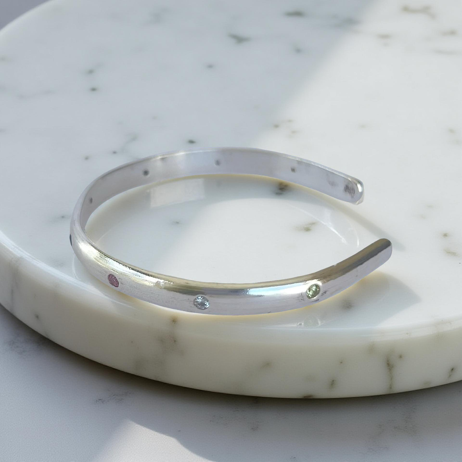 Artisan Silver Cuff with Zirconia - Silver Lines Jewellery