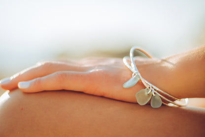 Silver Trio Interlinked Bangle With Sea Glass Charms - Silver Lines Jewellery