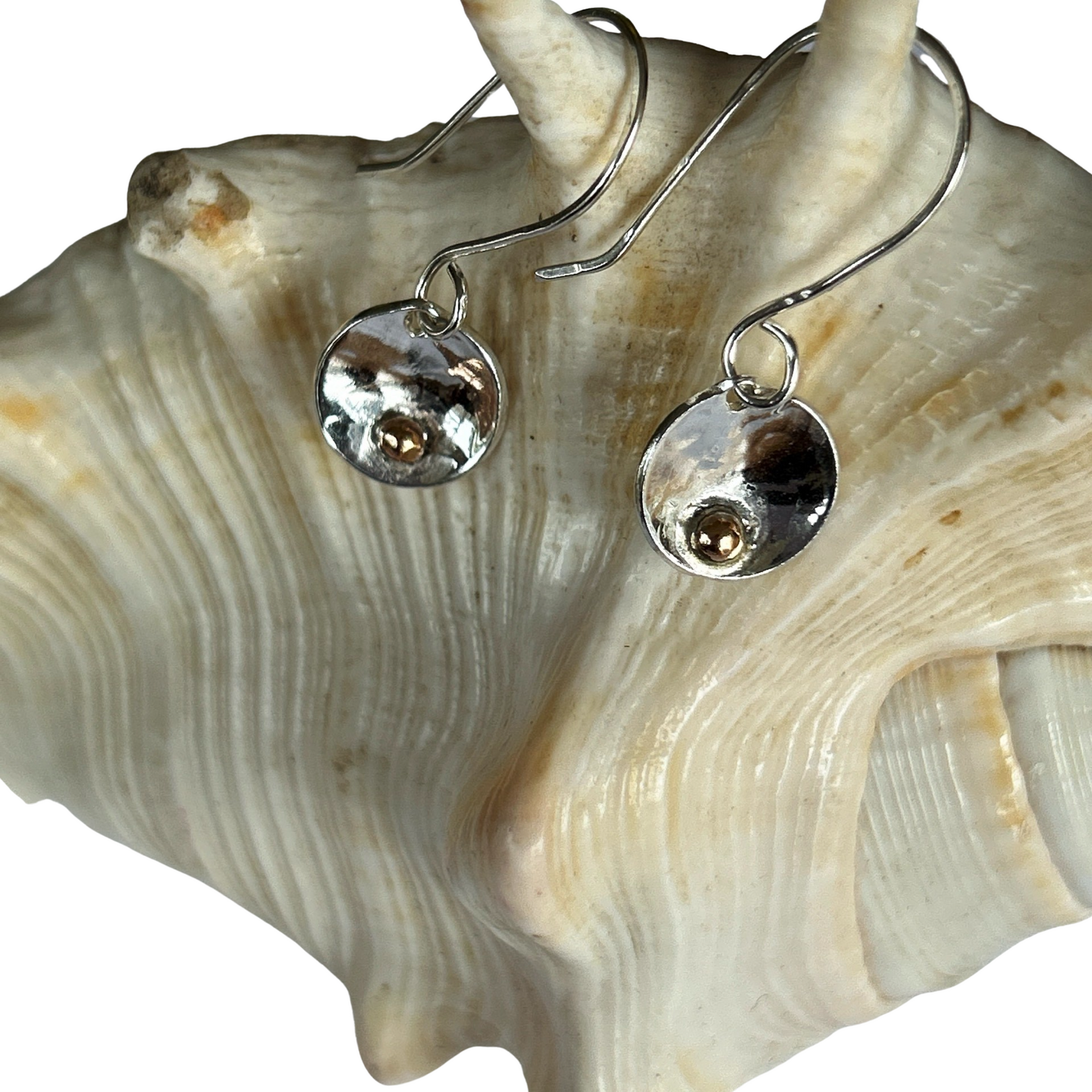 Silver Disc Earrings With Gold - Silver Lines Jewellery