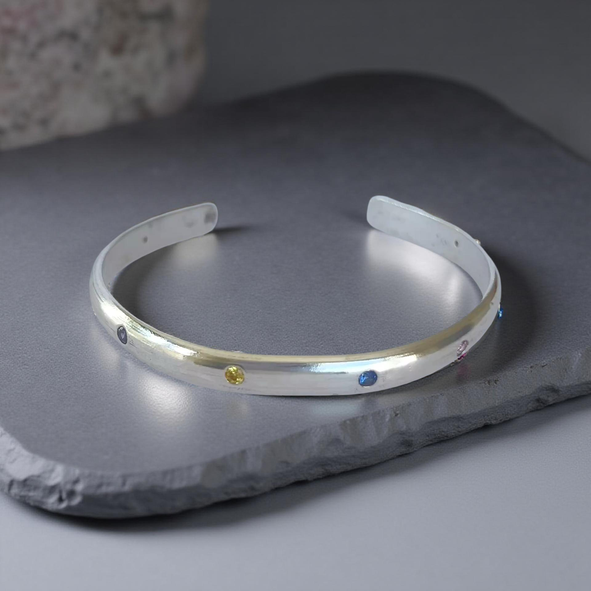 Artisan Silver Cuff with Zirconia - Silver Lines Jewellery