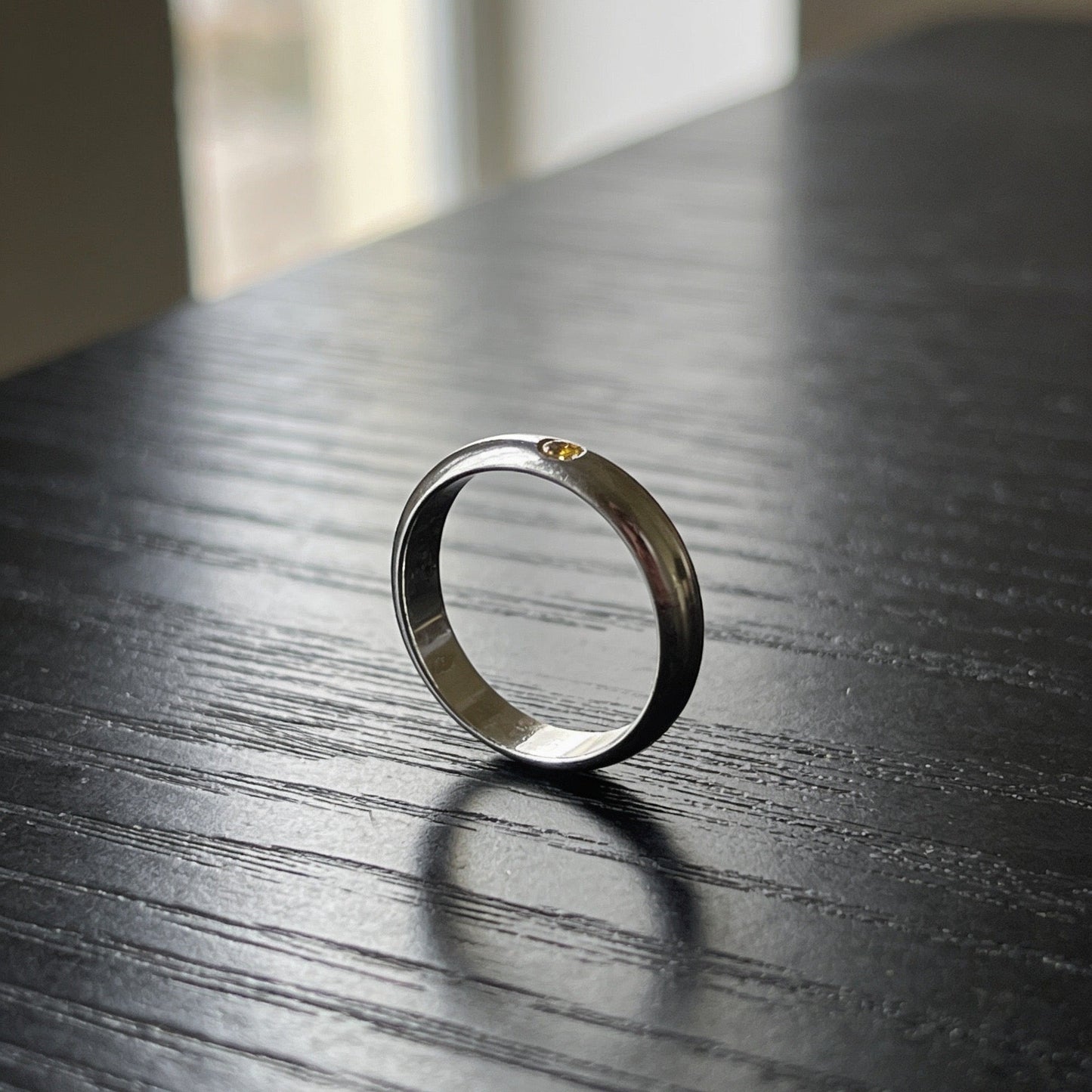 Silver Flush Set Ring With faceted  Gems