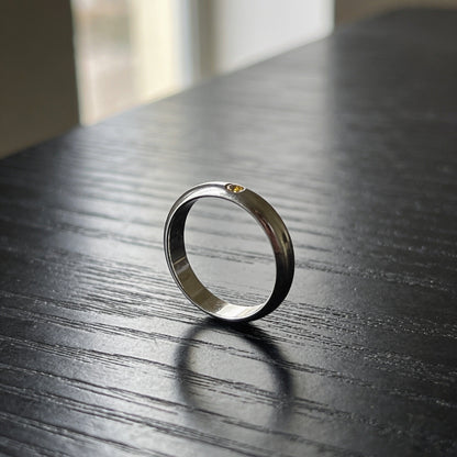 Silver Flush Set Ring With faceted  Gems