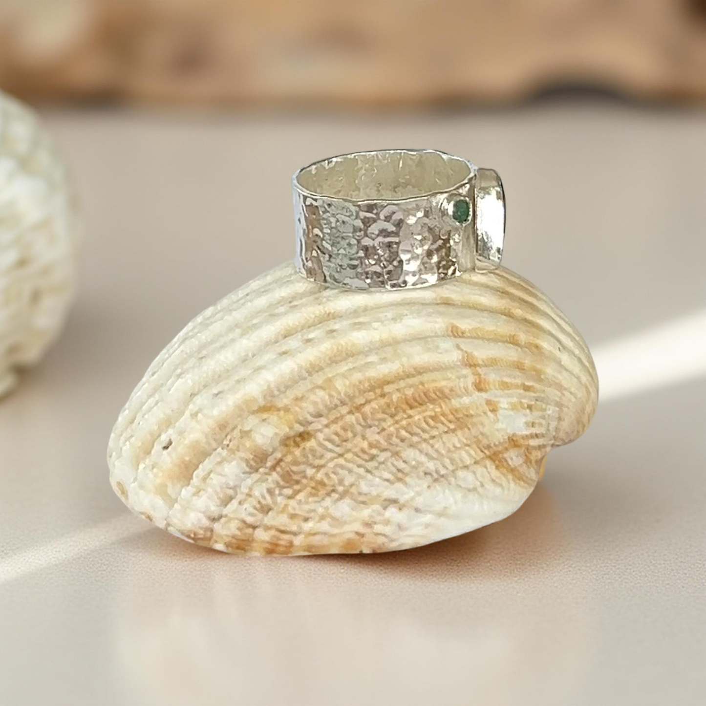 Emerald Ring With Sea Glass - SilverLines Jewellery