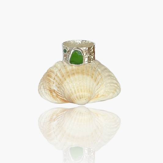 Emerald Ring With Sea Glass - SilverLines Jewellery