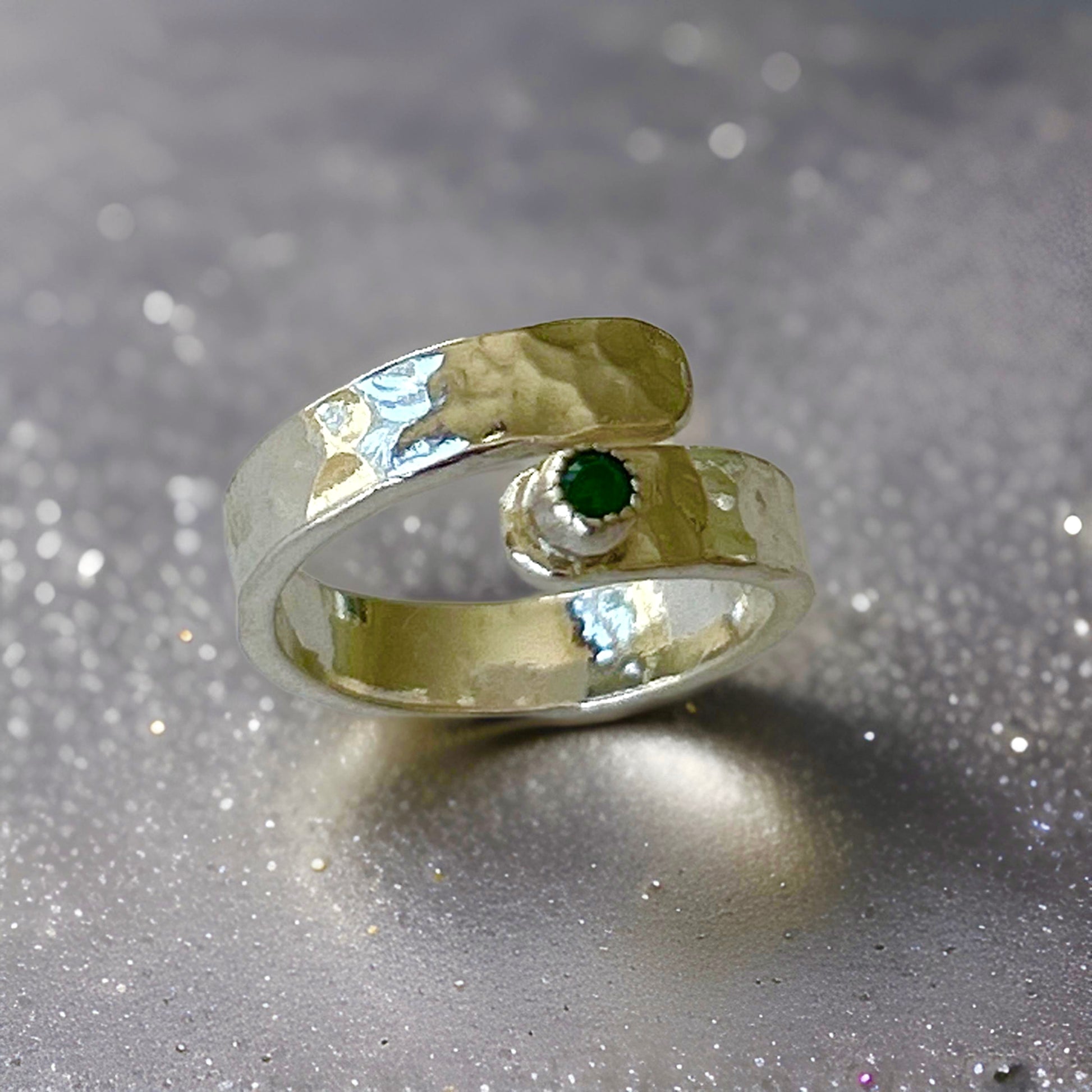 Emerald Silver Wrap Ring - Silver Lines Jewellery