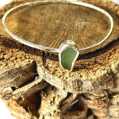 Ocean Sea Glass Bangle - Silver Lines Jewellery