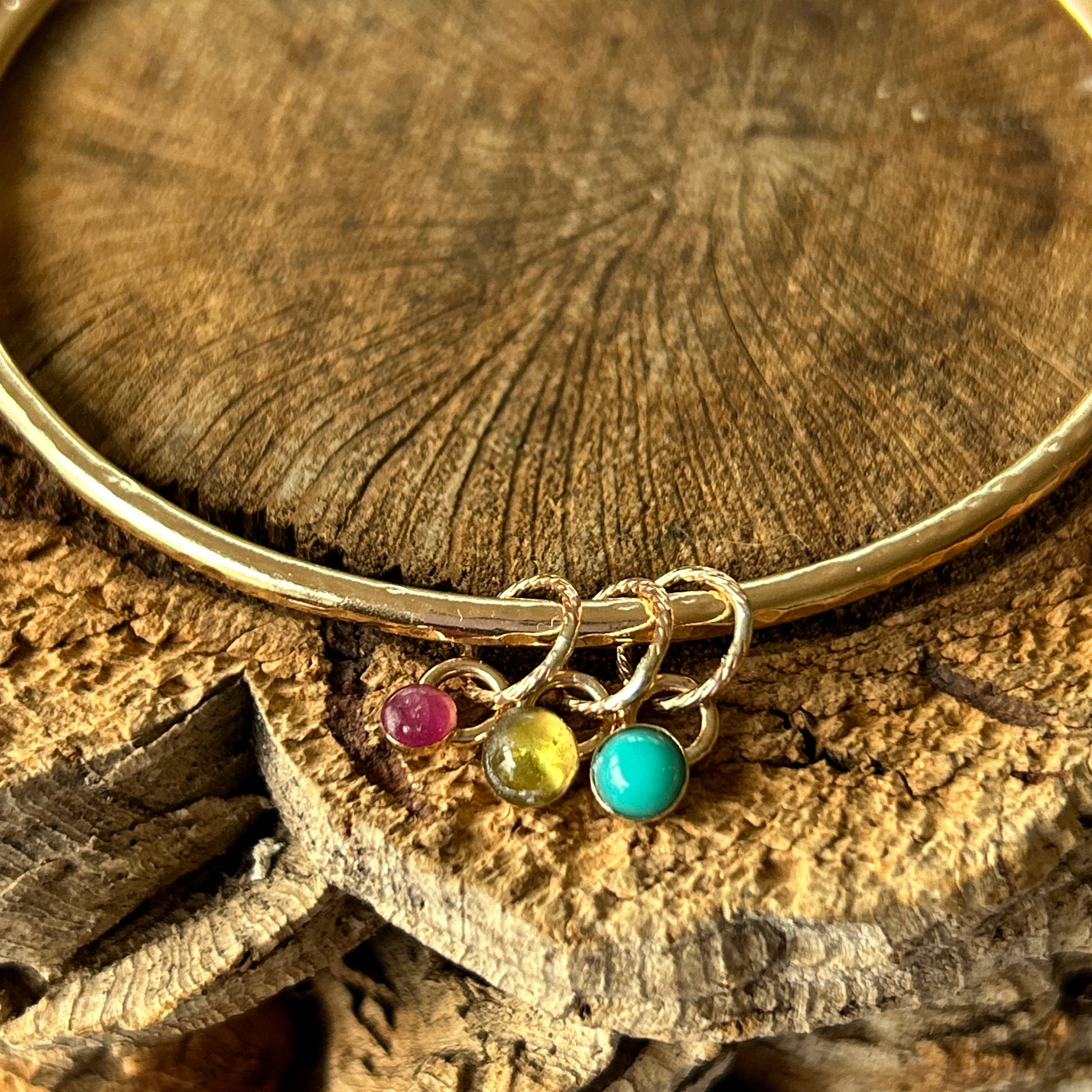 Gold Bangle With Gemstone Charms - Silver Lines Jewellery