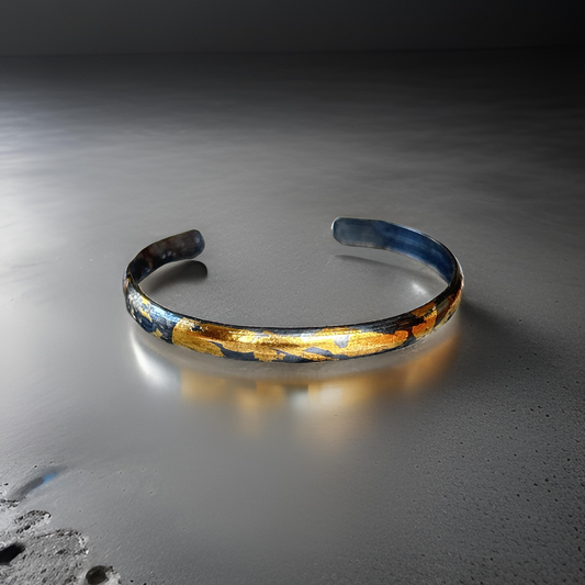 Keum Boo Oxidised Silver And Gold Cuff - SilverLines Jewellery