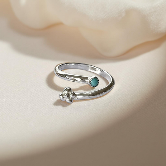 Dainty Turquoise Granulated Wrap Ring - Silver Lines Jewellery