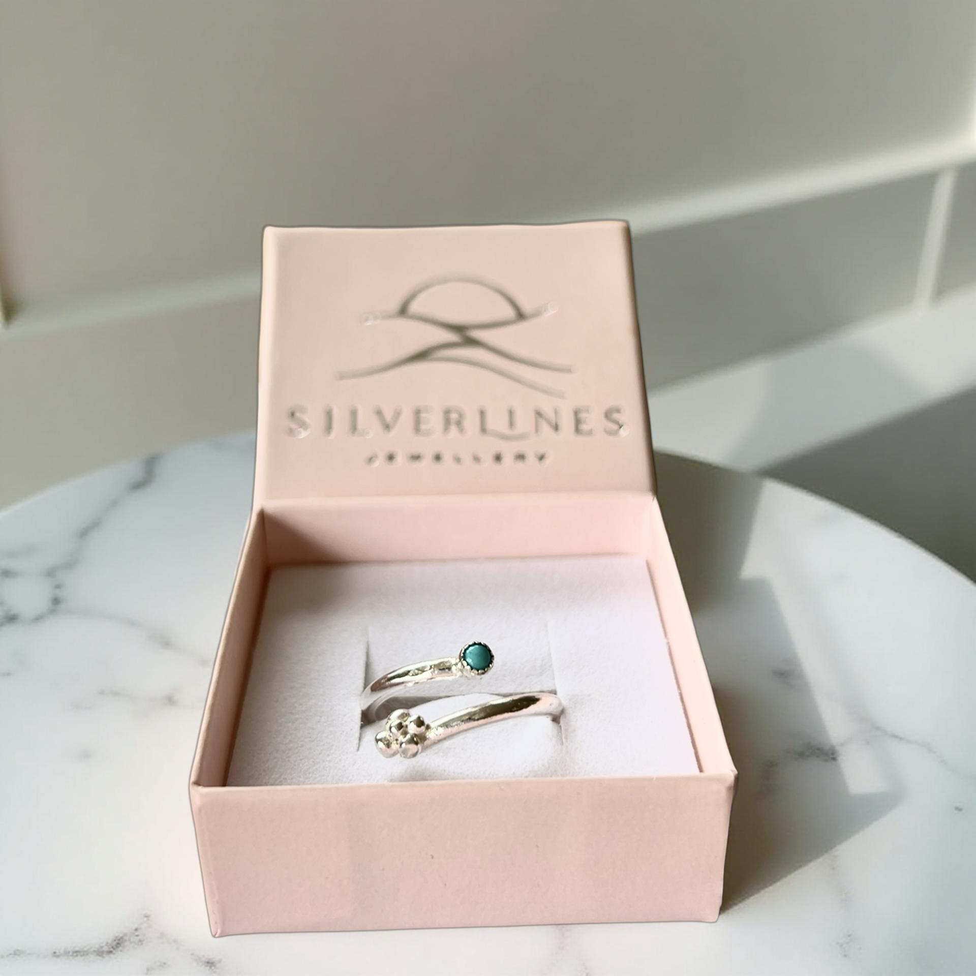 Dainty Turquoise Granulated Wrap Ring - Silver Lines Jewellery