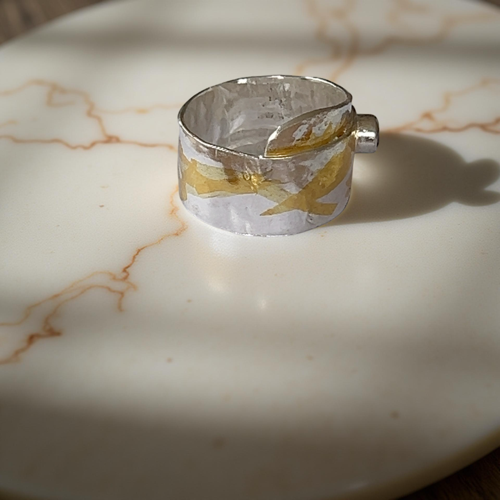 Silver And Gold Wrap Ring With Peridot - Silver Lines Jewellery