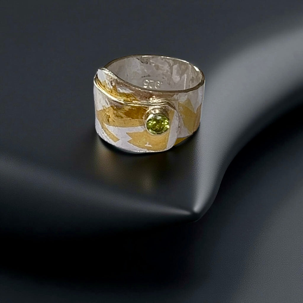 Silver And Gold Wrap Ring With Peridot - Silver Lines Jewellery