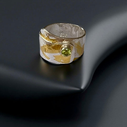 Silver And Gold Wrap Ring With Peridot - Silver Lines Jewellery