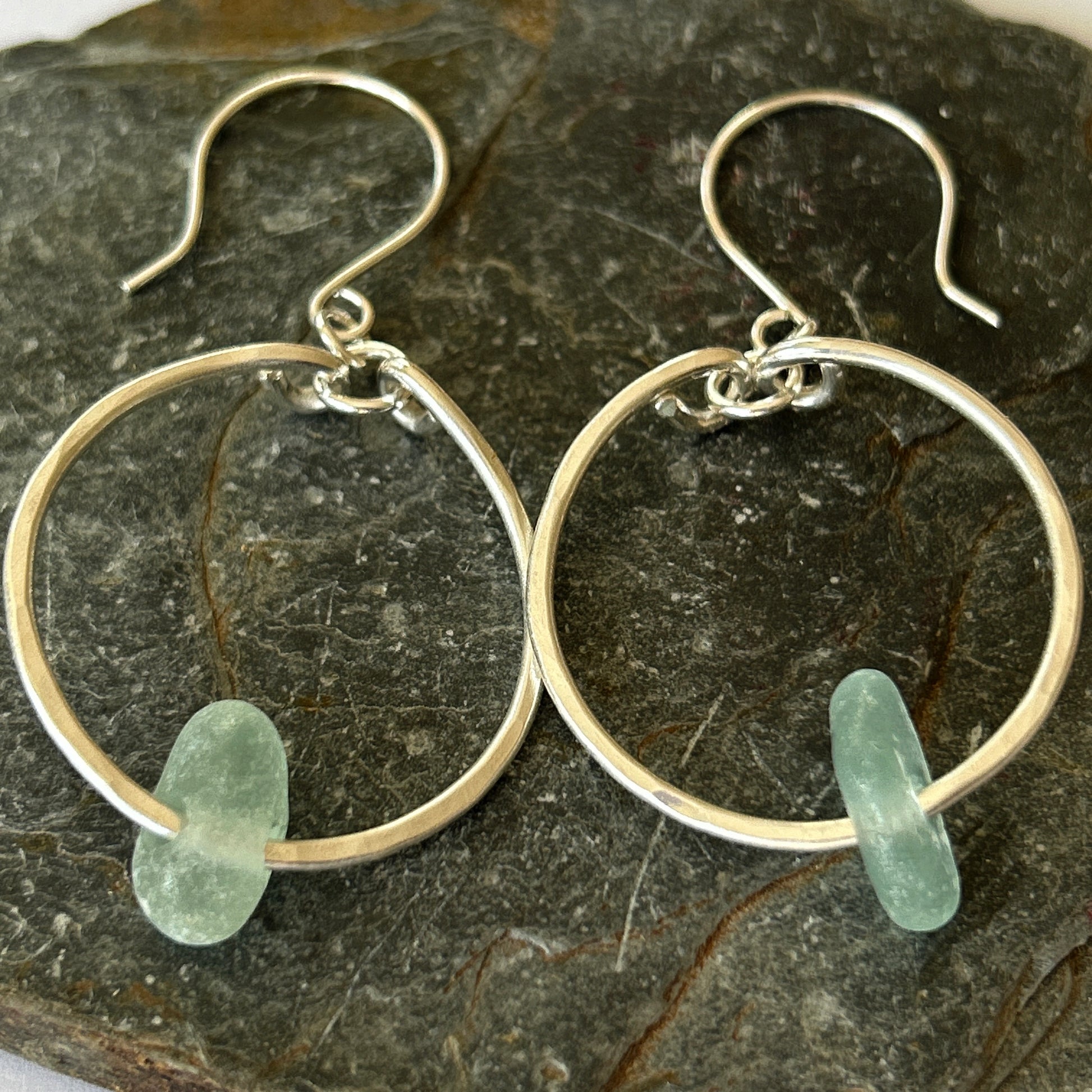 Silver Sea Glass Hoop Earrings - Silver Lines Jewellery