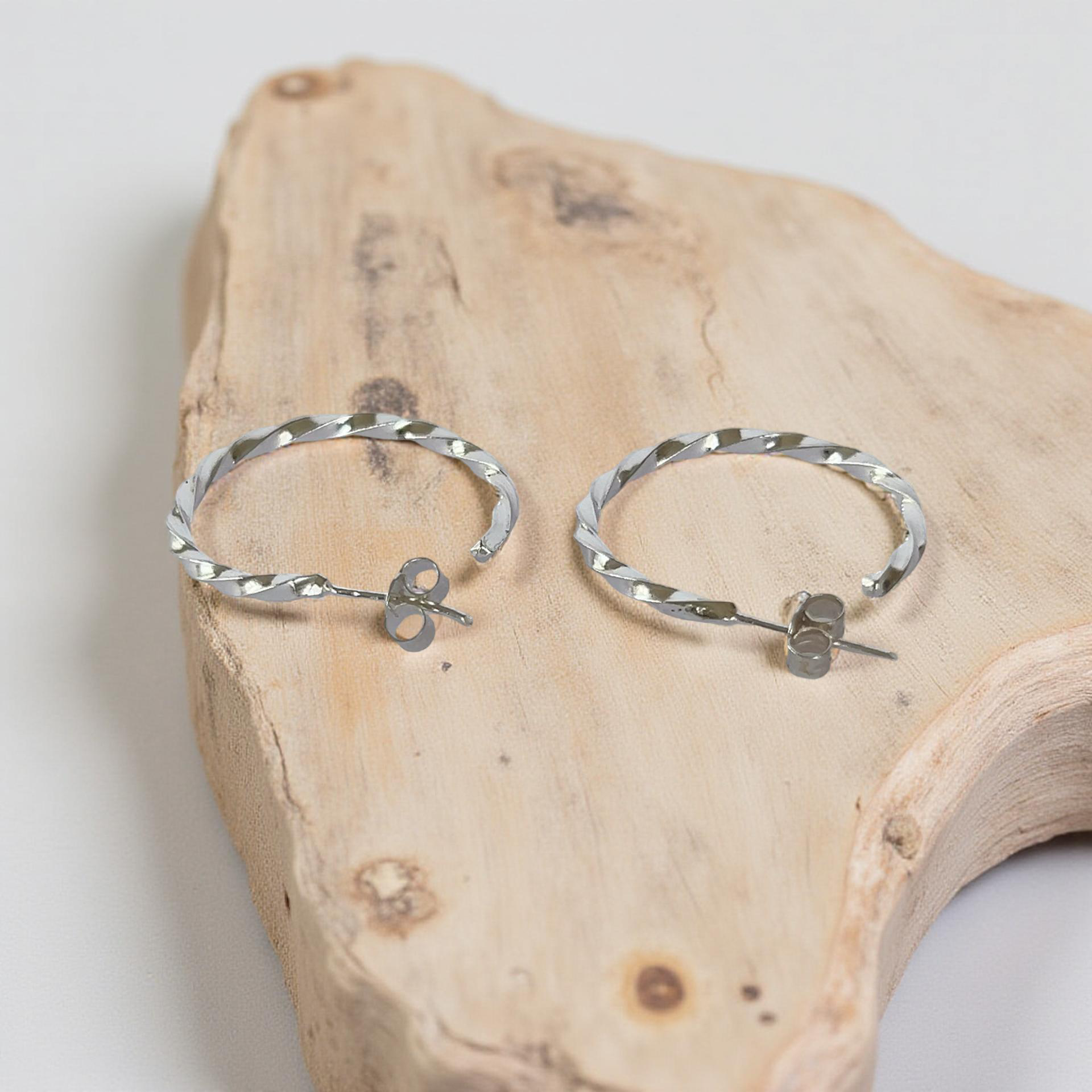 Twisted Silver Hoops  Earrings - SilverLines Jewellery