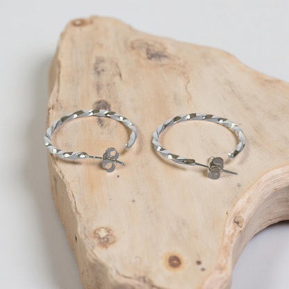 Twisted Silver Hoops  Earrings - SilverLines Jewellery