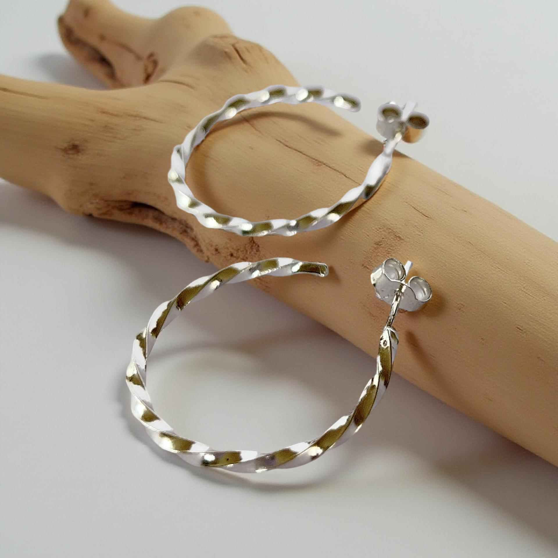 Twisted Silver Hoops  Earrings - SilverLines Jewellery