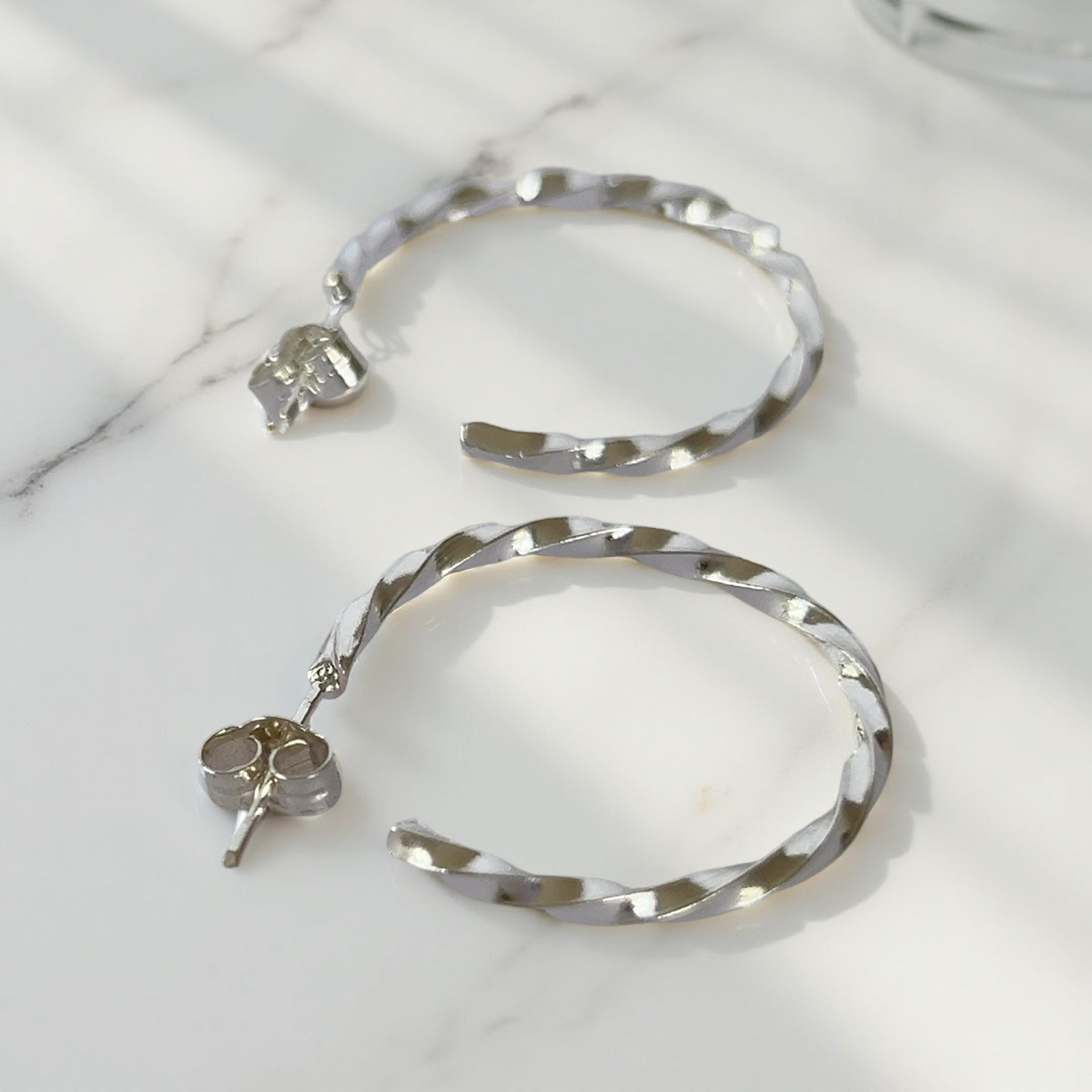 Twisted Silver Hoops  Earrings - SilverLines Jewellery