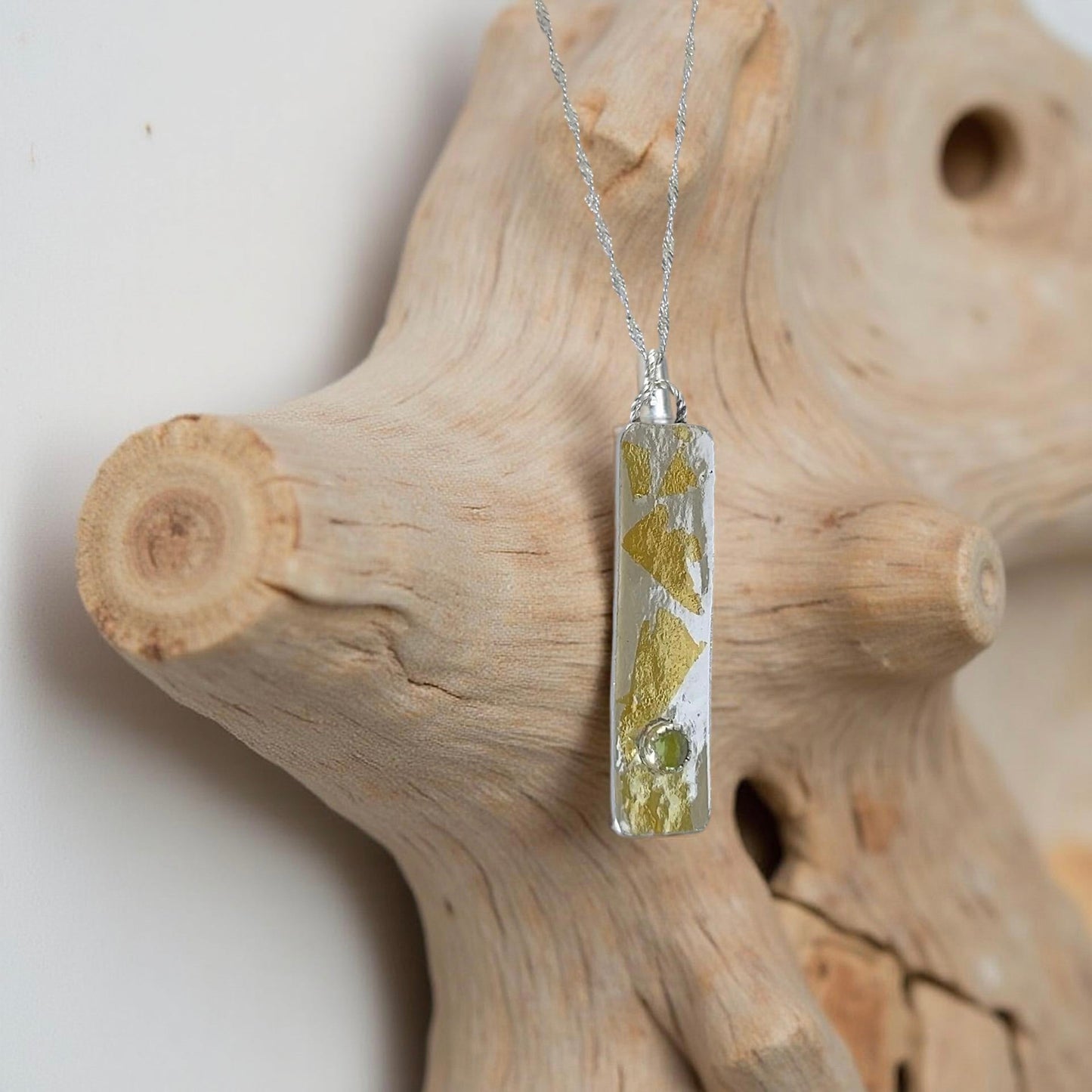 Silver And Gold Keum Boo Pendant With Peridot - Silver Lines Jewellery