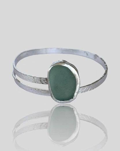Sterling Silver Wrap Bangle With Sea Glass