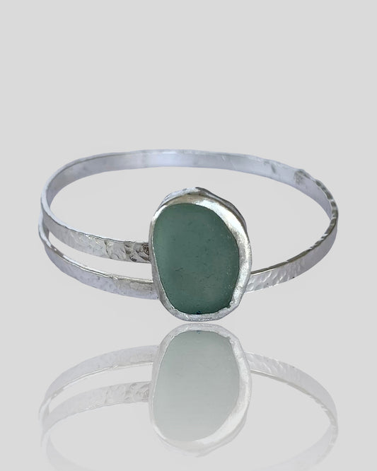 Sterling Silver Wrap Bangle With Sea Glass