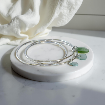 Silver Trio Interlinked Bangle With Sea Glass Charms - Silver Lines Jewellery